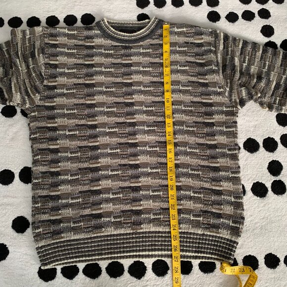 Vintage 90s Jantzen Sweater L Geometric Textured Knit Grunge Grandpa Dad Retro - Picture 10 of 12